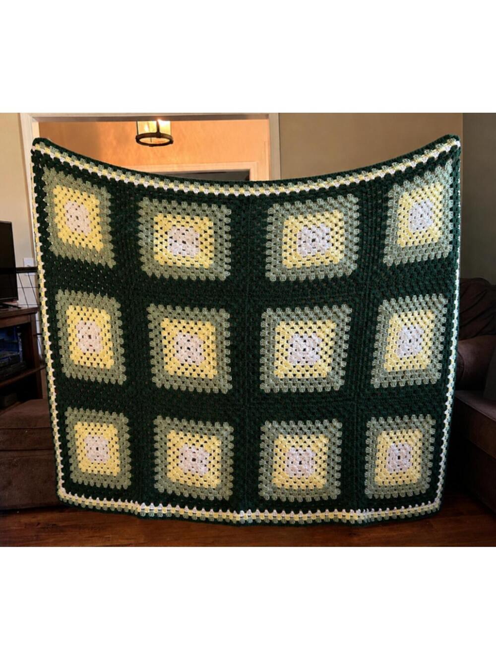 Handmade Crochet Granny Square Blanket Throw